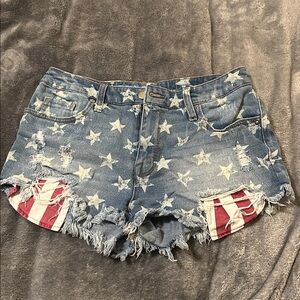 Star Patterned Denim Shorts